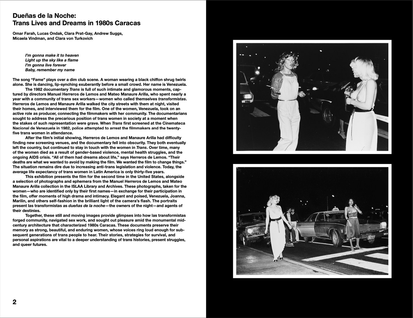 Dueñas de la Noche: Trans Lives and Dreams in 1980s Caracas